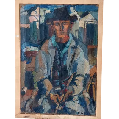 GRANDE HUILE SUR TOILE FERRUCCIO FERRI -1955 - "LE PÊCHEUR" TOILE 105X75 CM