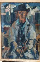 GRANDE HUILE SUR TOILE FERRUCCIO FERRI -1955 - "LE PÊCHEUR" TOILE 105X75 CM
