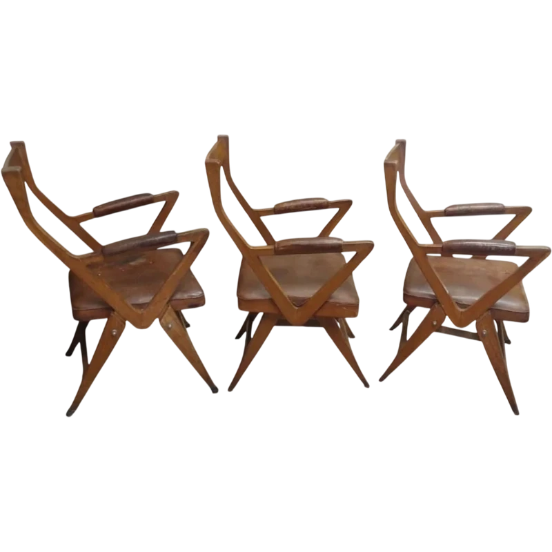 Ensemble de fauteuils en cuir de chêne Original 1950s Design