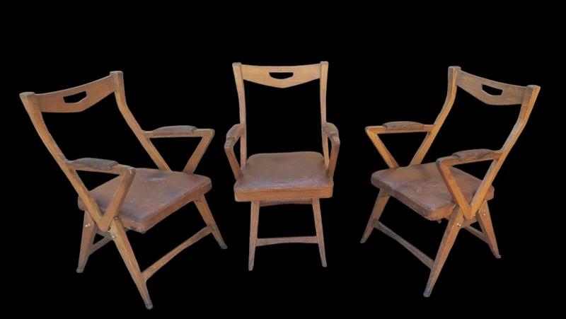 Ensemble de fauteuils en cuir de chêne Original 1950s Design
