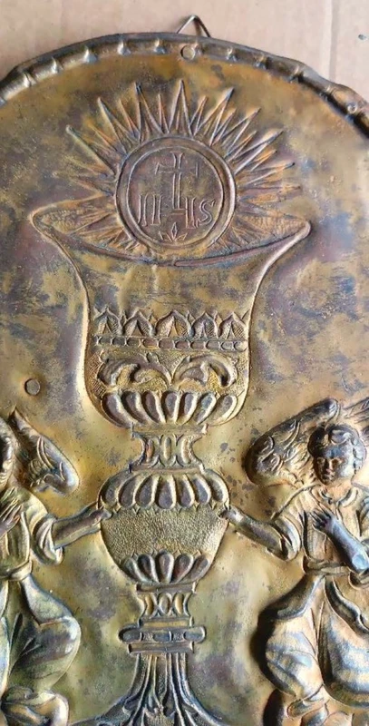 Antico sportello tabernacolo -sbalzo in rame dorato Barocco