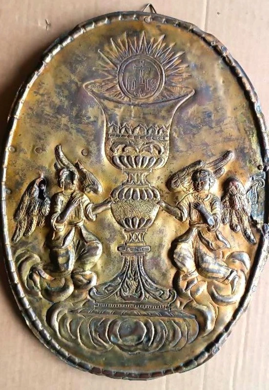 Antico sportello tabernacolo -sbalzo in rame dorato Barocco