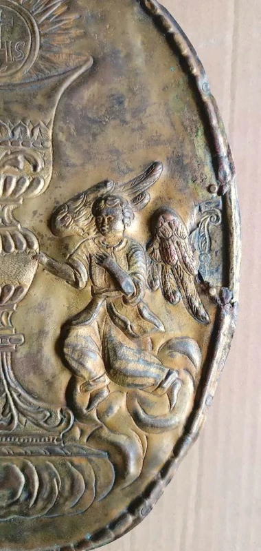 Antico sportello tabernacolo -sbalzo in rame dorato Barocco