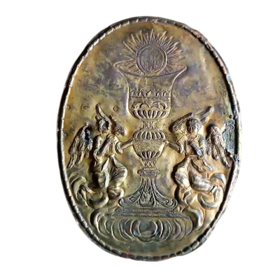 Porte de tabernacle ancienne - surplomb baroque en cuivre doré