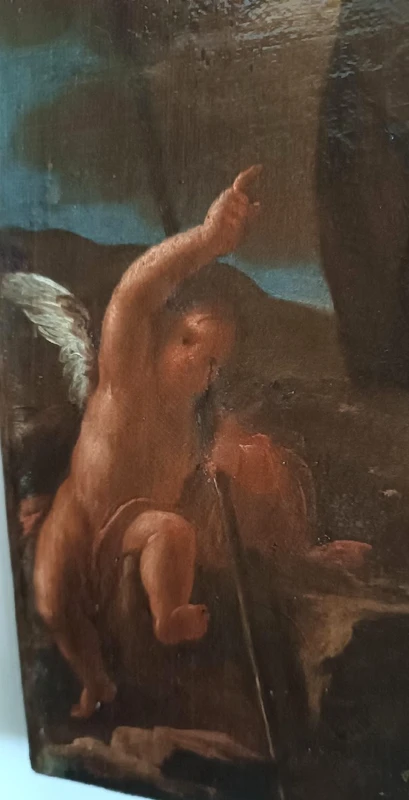 Peinture à l'huile ancienne sur toile, période baroque, représentant un saint franciscain