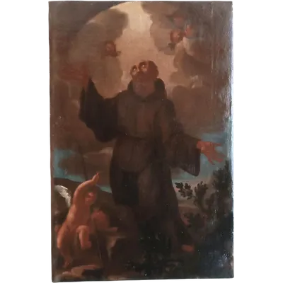 Antique oil painting on canvas ,baroque period ,depicting Franciscan saint