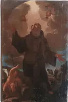 Peinture à l'huile ancienne sur toile, période baroque, représentant un saint franciscain