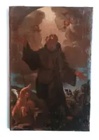 Peinture à l'huile ancienne sur toile, période baroque, représentant un saint franciscain