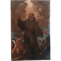 Peinture à l'huile ancienne sur toile, période baroque, représentant un saint franciscain
