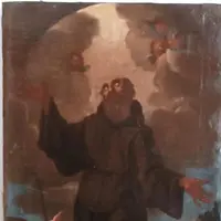 Peinture à l'huile ancienne sur toile, période baroque, représentant un saint franciscain