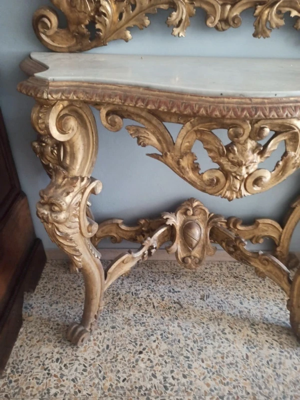 Console table with mirror gilded wood 19th century Tuscany