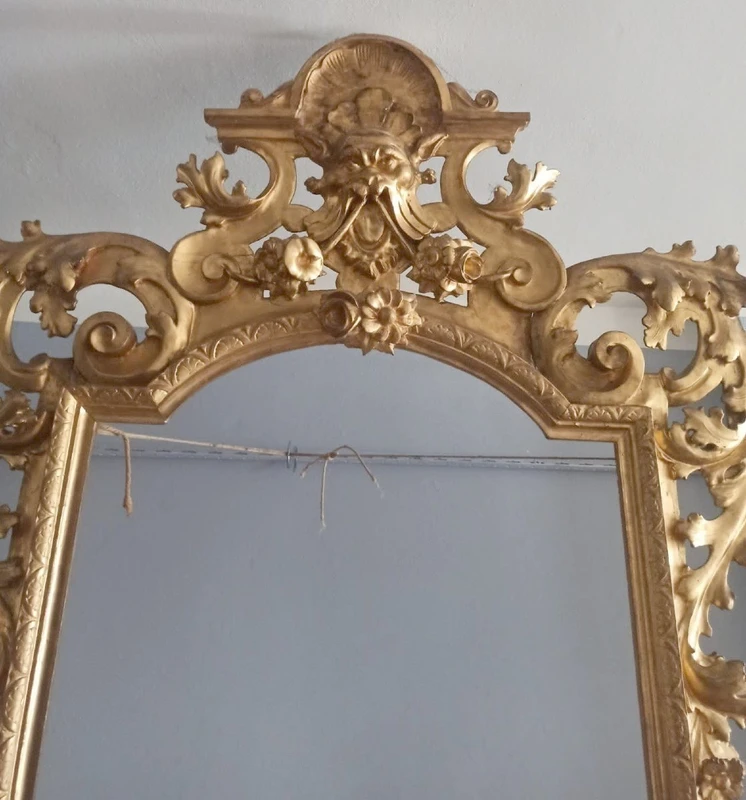 Console table with mirror gilded wood 19th century Tuscany