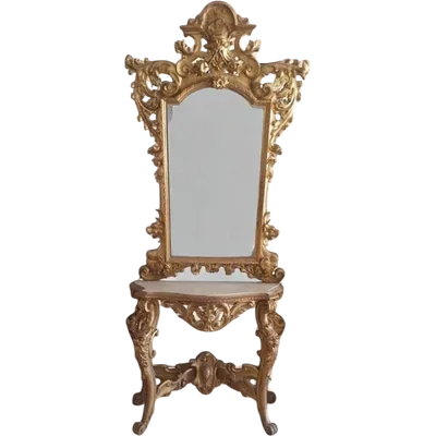 Table console avec miroir en bois doré 19ème siècle Toscane
