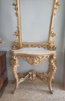 Console table with mirror gilded wood 19th century Tuscany