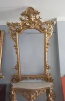 Console table with mirror gilded wood 19th century Tuscany