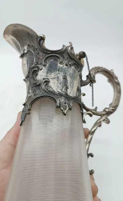 Plateau avec carafe et 6 verres verre et métal argenté époque art noveau