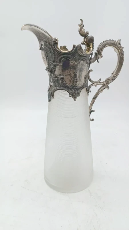 Plateau avec carafe et 6 verres verre et métal argenté époque art noveau