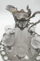 Plateau avec carafe et 6 verres verre et métal argenté époque art noveau