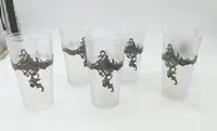 Plateau avec carafe et 6 verres verre et métal argenté époque art noveau