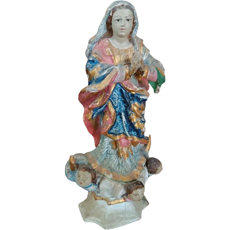 antica piccola scultura in legno ,madonna immacolata sud america XIX secolo