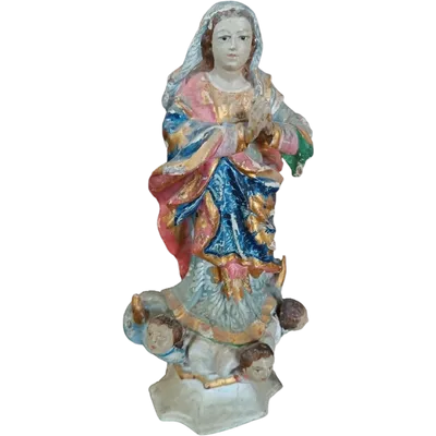 antica piccola scultura in legno ,madonna immacolata sud america XIX secolo
