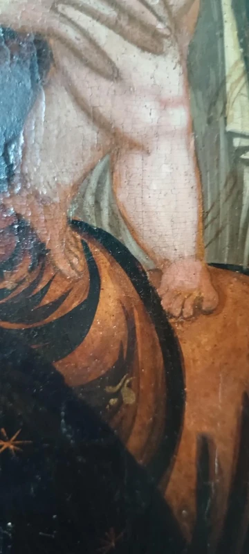 Panneau peint ancien -Famille sacrée-École crétoise vénitienne XVIe siècle