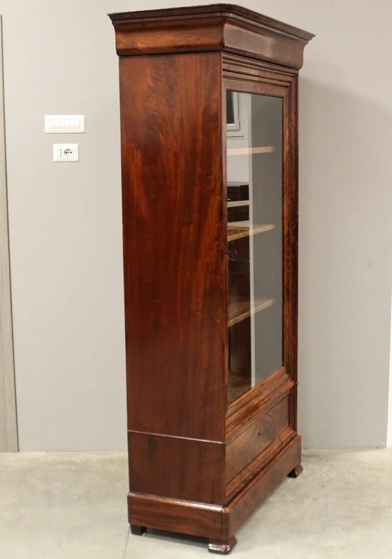 Antique Louis Philippe mahogany bookcase display case 19th century