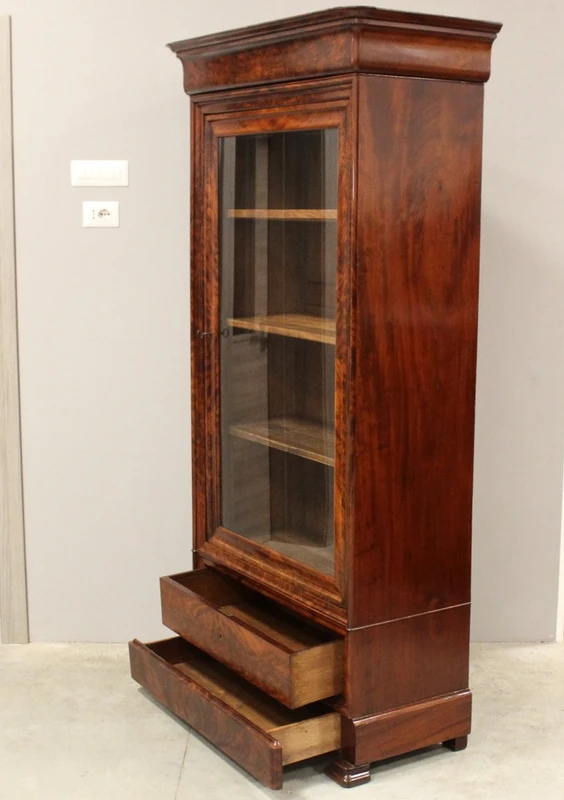 Antique Louis Philippe mahogany bookcase display case 19th century