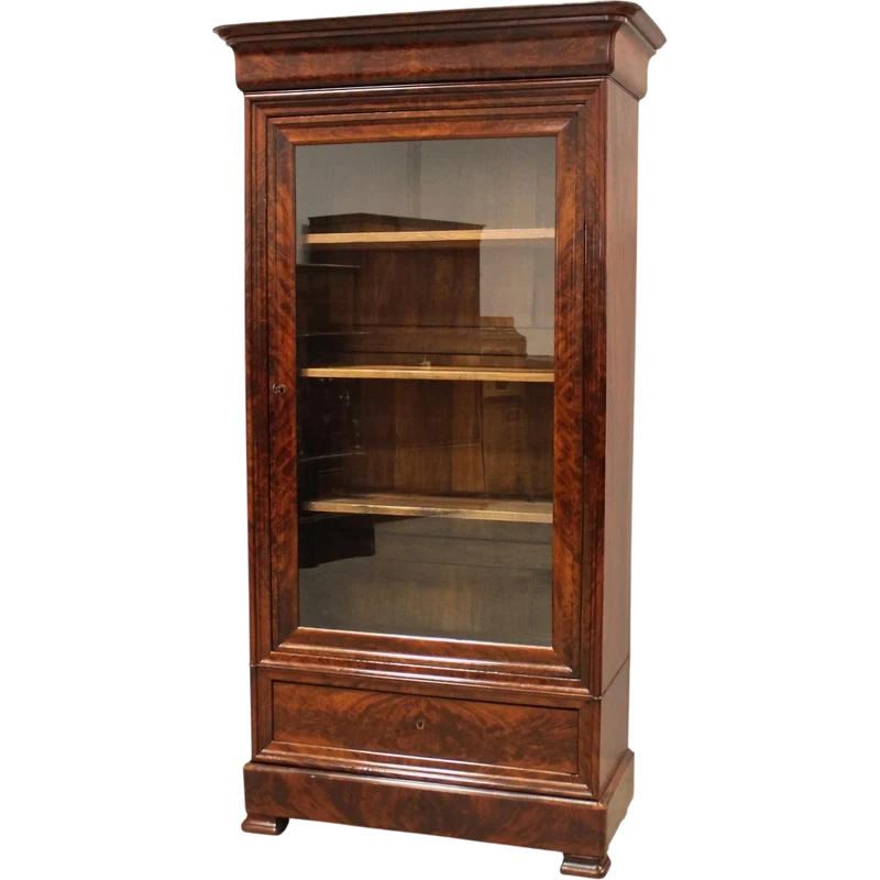 Antique Louis Philippe mahogany bookcase display case 19th century
