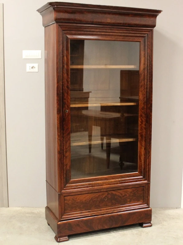 Antique Louis Philippe mahogany bookcase display case 19th century