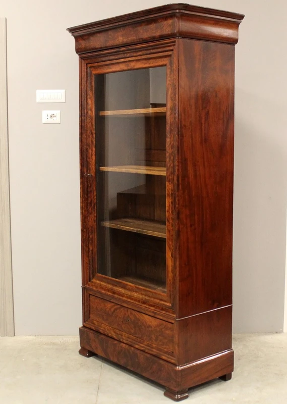 Antique Louis Philippe mahogany bookcase display case 19th century