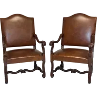 Paire de chaises Louis XIV en noyer et cuir. Restaurées