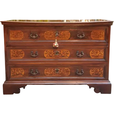 Venetian antique inlaid canter chest of drawers