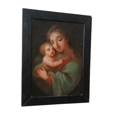 Peinture ancienne sur cuivre-Madone à l'enfant-École italienne