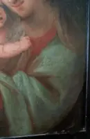 Peinture ancienne sur cuivre-Madone à l'enfant-École italienne