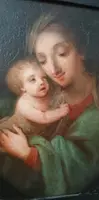Peinture ancienne sur cuivre-Madone à l'enfant-École italienne