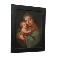 Peinture ancienne sur cuivre-Madone à l'enfant-École italienne