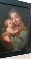 Peinture ancienne sur cuivre-Madone à l'enfant-École italienne