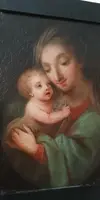 Peinture ancienne sur cuivre-Madone à l'enfant-École italienne