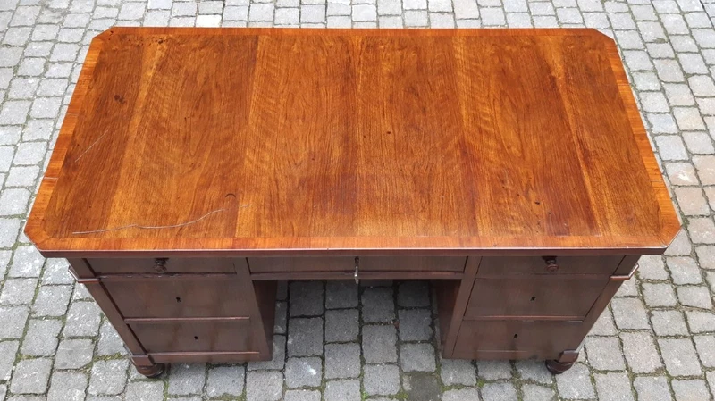 Antique romagnola writing desk from center walnut slab