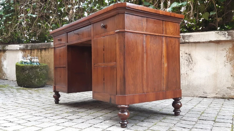 Antique romagnola writing desk from center walnut slab