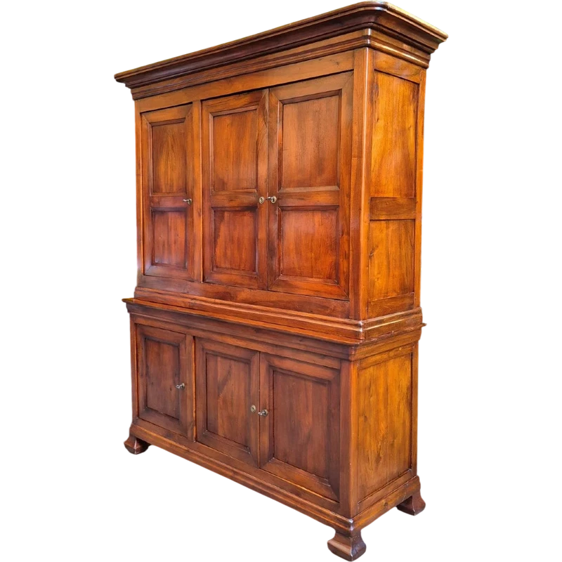 Antique double-body panelled 3-door walnut sideboard
