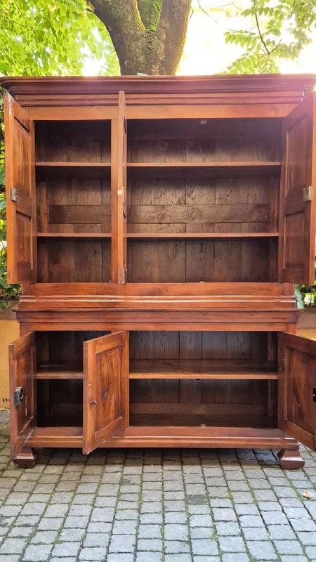 Antique double-body panelled 3-door walnut sideboard