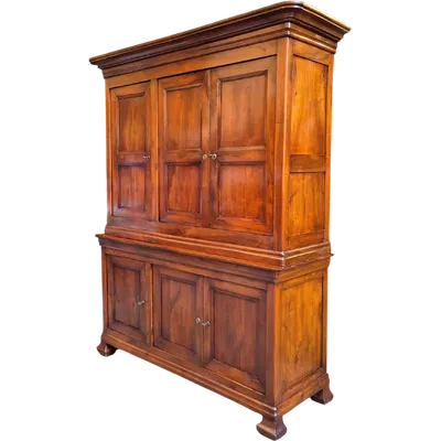 Antique double-body panelled 3-door walnut sideboard