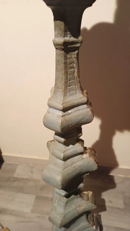 LARGE SILVERED WOOD CANDLESTICK XVIII CENTURY ELECTRIFIED FLOOR LAMP