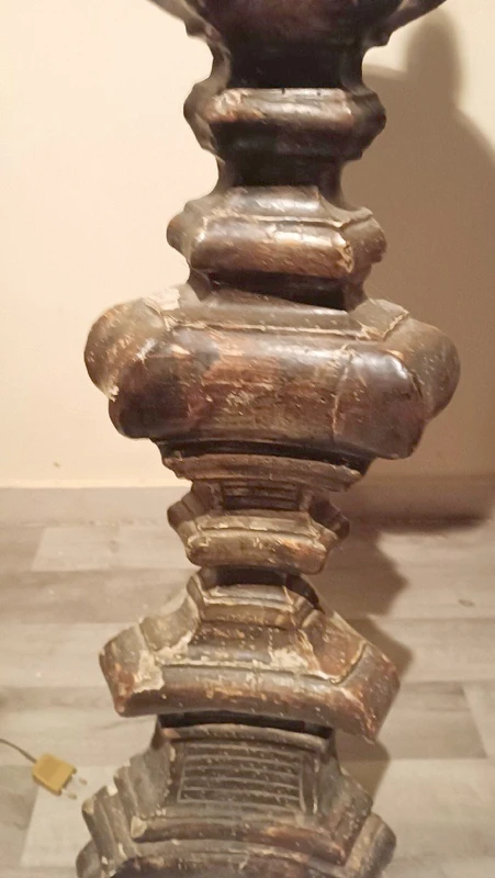 LARGE SILVERED WOOD CANDLESTICK XVIII CENTURY ELECTRIFIED FLOOR LAMP