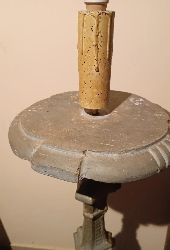 LARGE SILVERED WOOD CANDLESTICK XVIII CENTURY ELECTRIFIED FLOOR LAMP