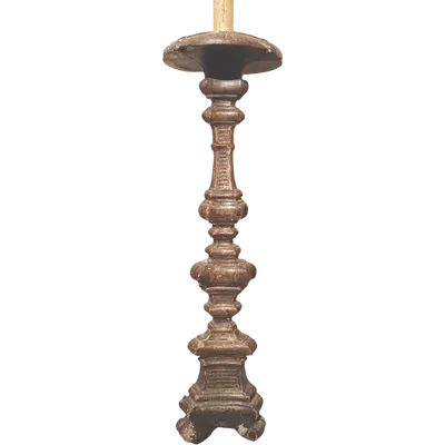 LARGE SILVERED WOOD CANDLESTICK XVIII CENTURY ELECTRIFIED FLOOR LAMP