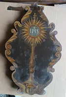 Antica tavola dipinta raffigurante SIMBOLO RELIGIOSO IHS
