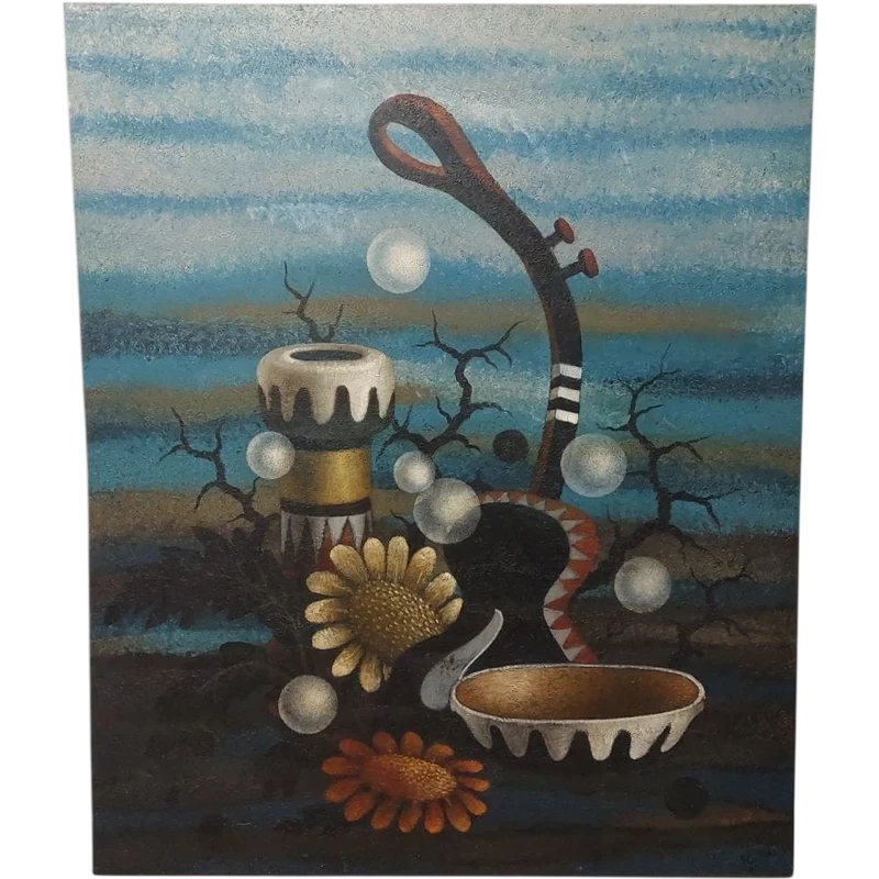 LARGE OIL ON CANVAS SURREALIST PAINTER GIANFRANCO RONTANI .measuring 118 x 97 cm -